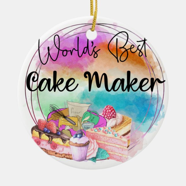 Monogram World's Best Cake Maker Ceramic Ornament (Front)
