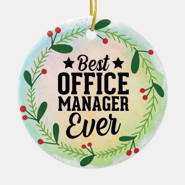Monogram World's Best Office Manager Ceramic Ornament (Front)
