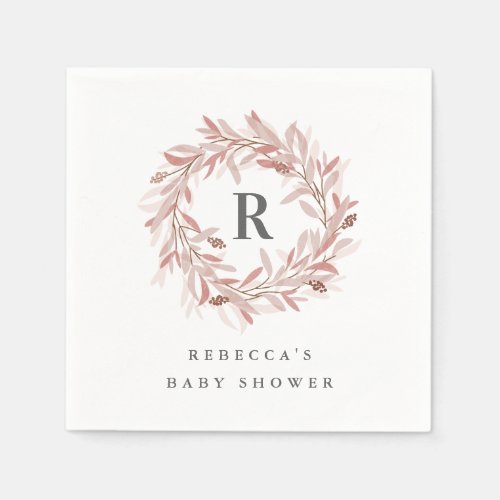 Monogram Wreath Baby Shower Napkins
