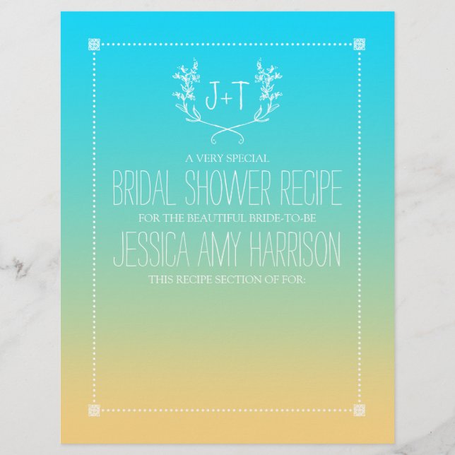 Monogram Wreath Beach Ombre Bridal Shower Divider (Front)