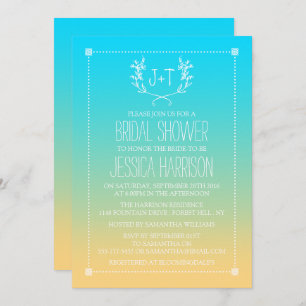 Monogram Wreath Beach Ombre Bridal Shower Invitation