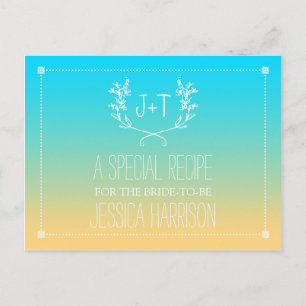 Monogram Wreath Beach Ombre Bridal Shower Recipe Invitation Postcard