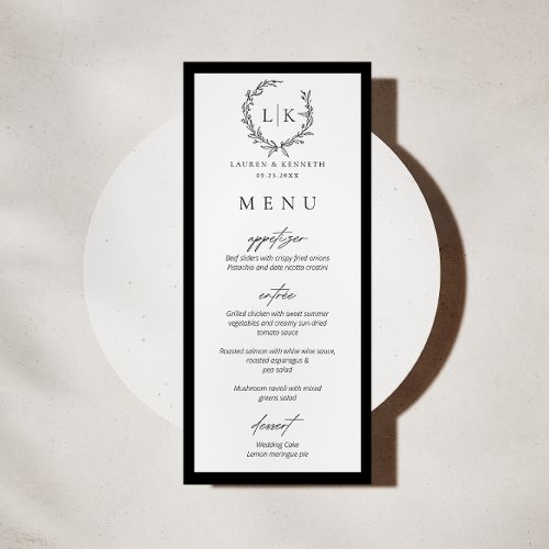 Monogram Wreath Black | White Wedding Menu Card