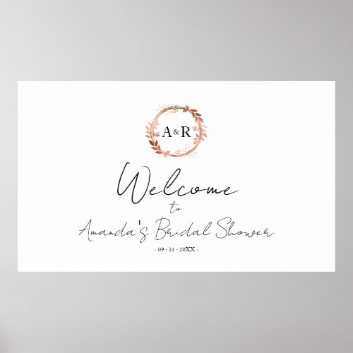 Monogram Wreath Bridal Shower Welcome Sign Banner