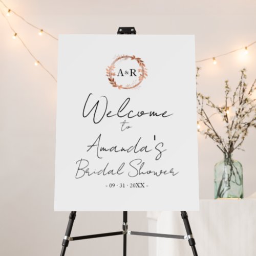 Monogram Wreath Bridal Shower Welcome Sign Board