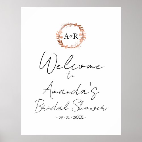 Monogram Wreath Bridal Shower Welcome Sign Board