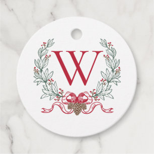 Monogram Wreath Christmas Gift Tag, Preppy Gift Ta Favor Tags