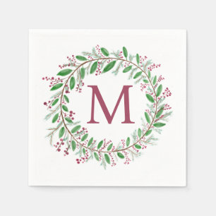 Monogram Wreath Christmas Napkins