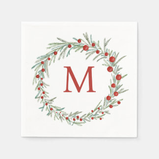 Monogram Wreath Christmas Napkins