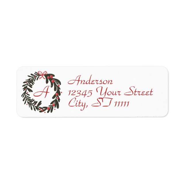 Monogram Wreath Christmas Return Address Label (Front)