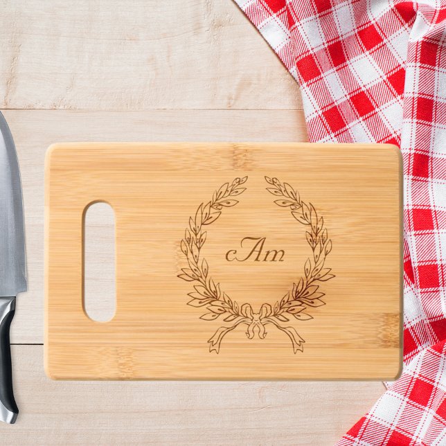 Monogram wreath couple wedding engraved cutting board (Creator Uploaded)
