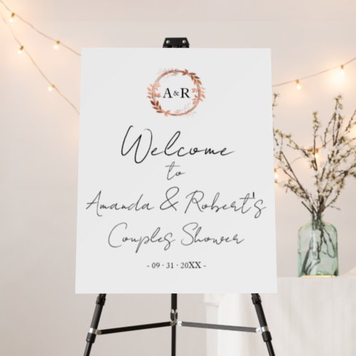 Monogram Wreath Couples Shower Welcome Sign Board