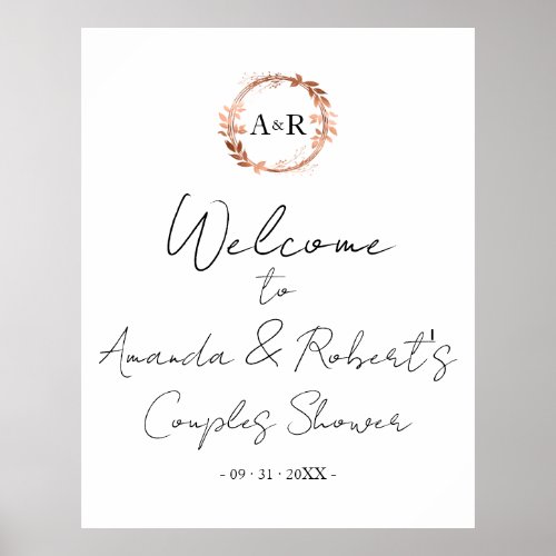 Monogram Wreath Couples Shower Welcome Sign Board