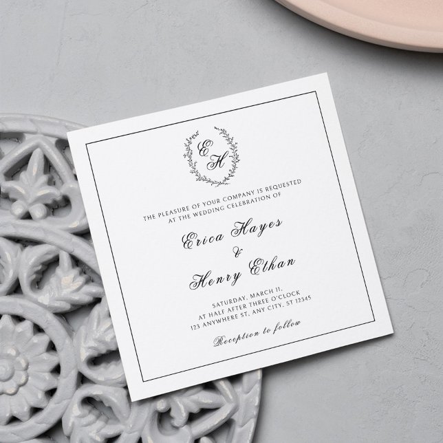 Monogram Wreath Elegant  Square Wedding Invitation (Creator Uploaded)