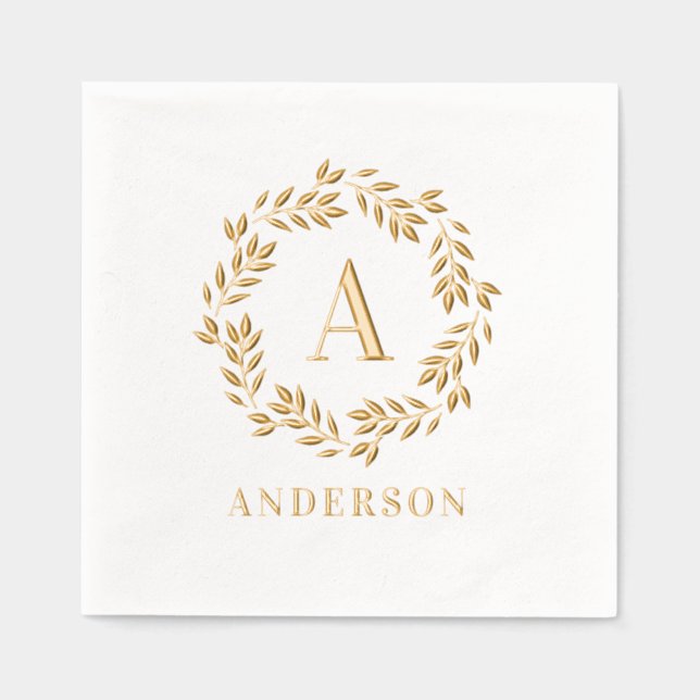 Monogram Wreath Foil Napkins Elegant Initial (Front)