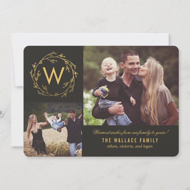 Monogram Wreath Holiday Photo Card (Front)
