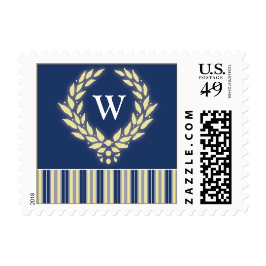 Monogram Wreath Holiday Postage (navy)