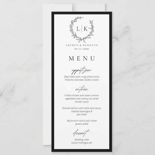 Monogram Wreath Instant Download Wedding Menu Card (Front)