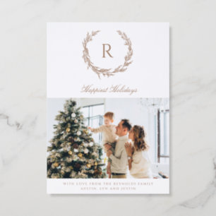 Monogram Wreath Luxe Holiday Letterpress Photo Cards