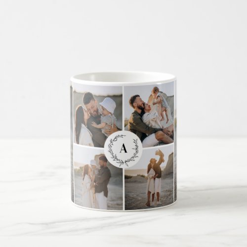 Monogram wreath modern elegant photo collage coffee mug