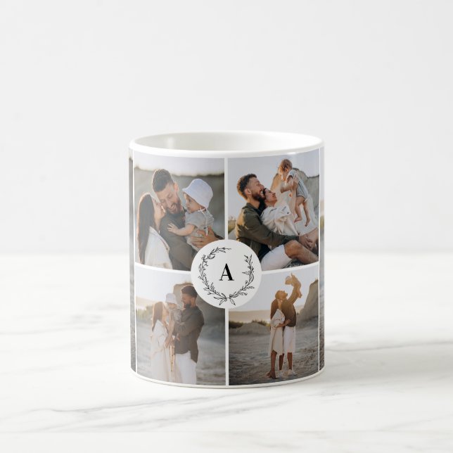 Monogram wreath modern elegant photo collage coffee mug (Center)