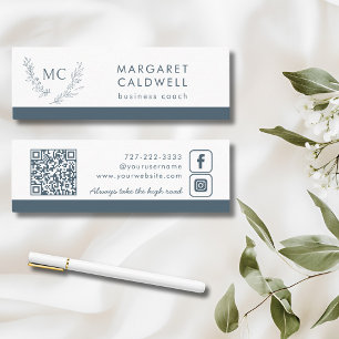 Monogram Wreath Neutral Slate Gray Mini Business Card