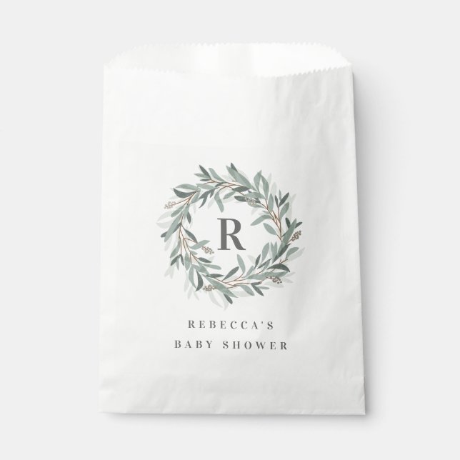 Monogram wreath paper favor bag (Front)