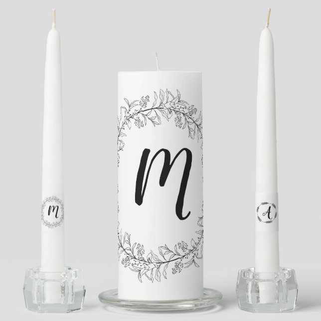 Monogram Wreath Personalize Unity Candle Set (Front)