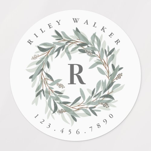 Monogram Wreath Personalized Name Kids Labels