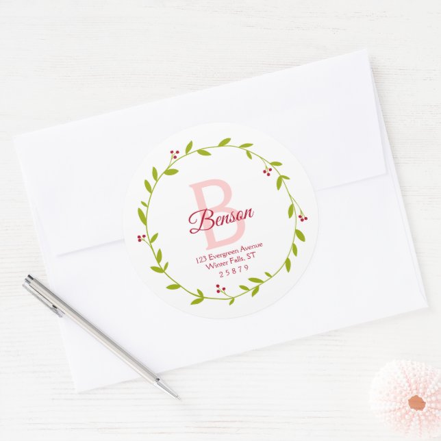 Monogram Wreath Personalized Return Address Seals (Envelope)