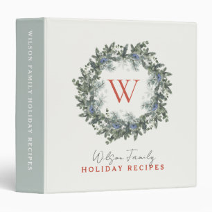 Monogram Wreath Photo Holiday Recipe Binder Book