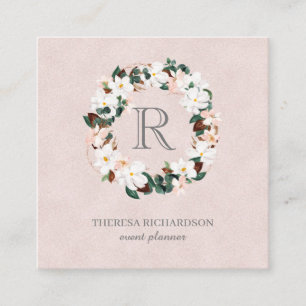 Monogram Wreath Pink Linen social media icon Square Business Card