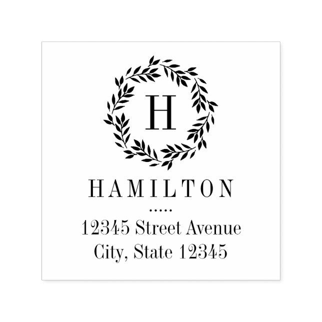 Monogram Wreath Return Address Self-Inking Stamp (Design)