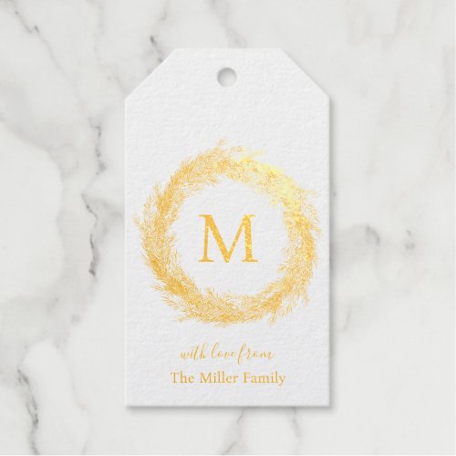 Monogram Wreath Simple Elegant Modern Foil Gift Tags