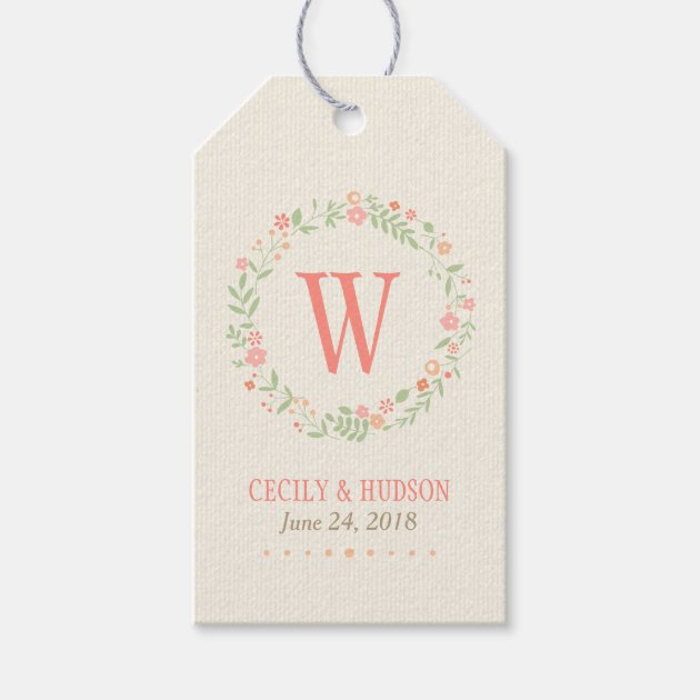 Monogram Wreath Tags | Country Florals In Pink