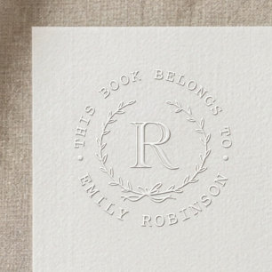 Monogram Wreath This Book Belongs to Bookplate Embosser