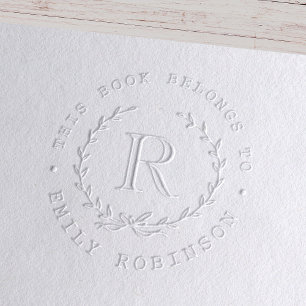 Monogram Wreath This Book Belongs to Bookplate Embosser