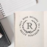 Monogram Wreath This Book Belongs to Bookplate Self-inking Stamp<br><div class="desc">Custom-designed bookplate stamp featuring rustic elegant monogram wreath design.</div>