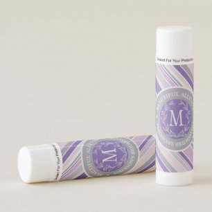 Monogram Wreath Trendy Stripes Purple Laurel Leaf Lip Balm