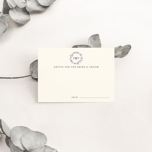 Monogram Wreath Wedding Advice Cards  Plum