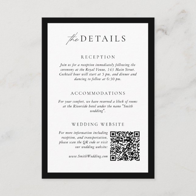 Monogram Wreath Wedding Details QR Code Classic Enclosure Card (Front)