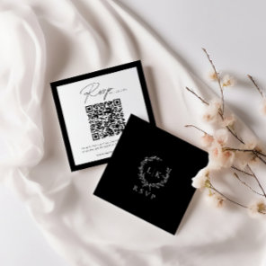 Monogram Wreath Wedding QR Code RSVP Enclosure Card