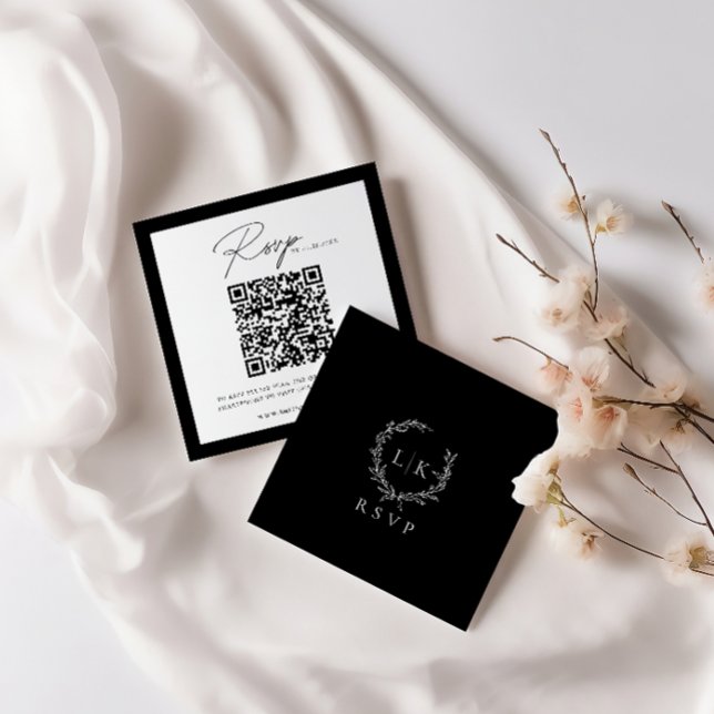 Monogram Wreath Wedding QR Code RSVP Enclosure Card (Creator Uploaded)