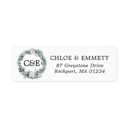 Monogram Wreath Wedding Return Address Label