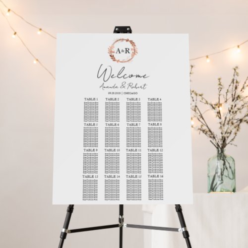 Monogram Wreath Wedding Seating Chart Board