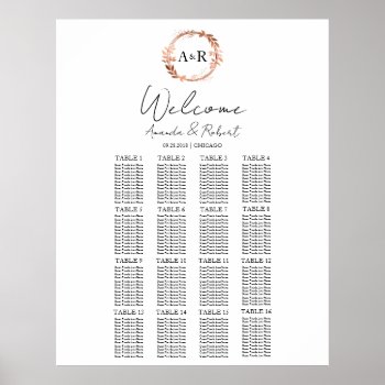 Monogram Wreath Wedding Seating Chart Board by LitleStarPaper at Zazzle