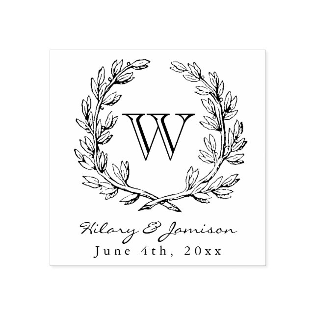 Monogram Wreath Wedding Stamp (Imprint)