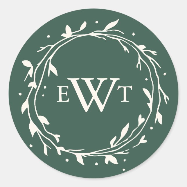 Monogram Wreath Wedding Stickers | Forest (Front)