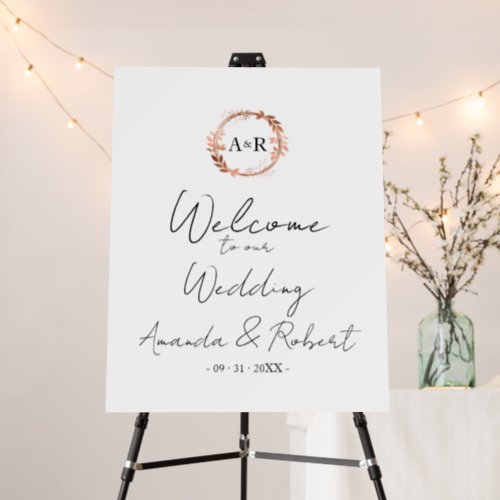 Monogram Wreath Wedding Welcome Sign Board