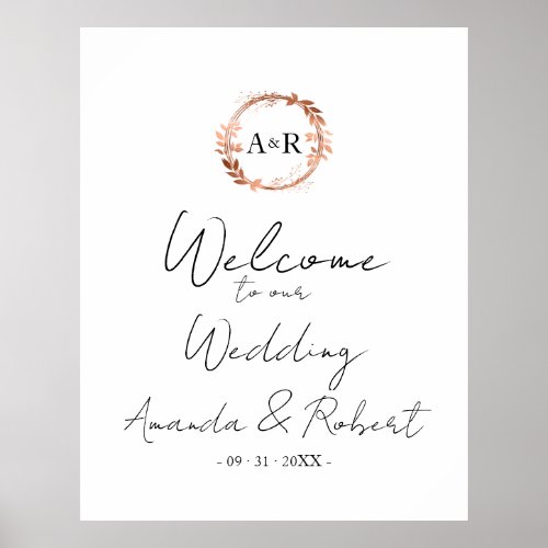 Monogram Wreath Wedding Welcome Sign Board